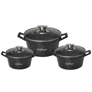 Cheffinger Cf-Diac03: 6-teiliges Diamant-Kasserollen-Set-20Cm,24Cm,28Cm Schwarz