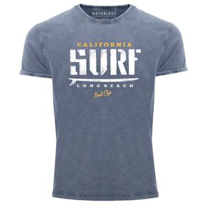 Cooles Angesagtes Herren T-Shirt Vintage Shirt California Surf Aufdruck Used Look Slim Fit Neverless® blau S