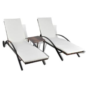 vidaXL Sonnenliegen mit Tisch Poly Rattan Braun