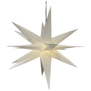 DEGAMO Leuchtstern Weihnachtsstern aus Kunststoff weiß 55cm, mit LED-Birne, Batteriebetrieb, Innen + Außen, mit Timerfunktion 6h
