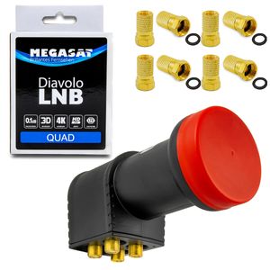 Megasat Diavolo Quad-LNB +60dB Verstärkung + LTE Filter + Gratis 8 F-Stecker dazu