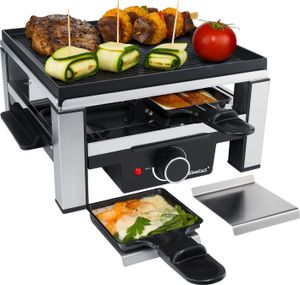 Guss-Raclette mit antihaftbeschichteter Grillplatte aus Alu-Druckguss, Stufenloser Temperaturregler, Betriebskontrollleuchte, Rutschfeste Füße