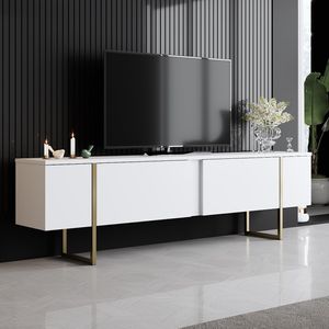 Skye Decor, Luxe - White, Gold, Fernsehtisch, Weiß, 180 x 30 x 50 cm