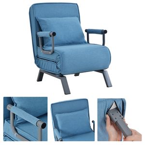 Rozkládací pohovka na spaní, 6 poloh nastavitelného opěradla, rozkládací křeslo s polštářem, polstrované sedadlo, lehátko pro volný čas, modrá barva