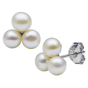 Ohrstecker aus jeweils 3 Perlen Süßwasser Zuchtperlen weiß 925 Silber Damen