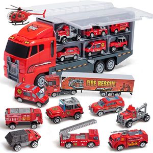 Feuerwehrauto Groß Autotransporter Spielzeug Einsatzfahrzeug Kinder Autos Spielzeug Set für ab 3 Jahre Junge