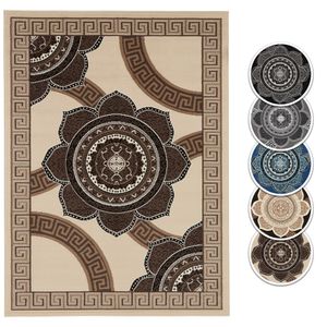Teppich Boss Design Kurzflor Teppich Dehli Mandala Kreise Bordüre römisch, Farbe:Creme, Größe:120x160 cm