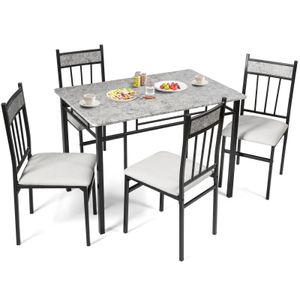 COSTWAY 5-teiliges Esstisch-Set, Esstisch mit Tischplatte aus Kunstmarmor, Essgruppe mit gepolstertem Stuhl, Küchentisch mit 4 Stühlen, Sitzgruppe für Esszimmer, Küche, platzspar