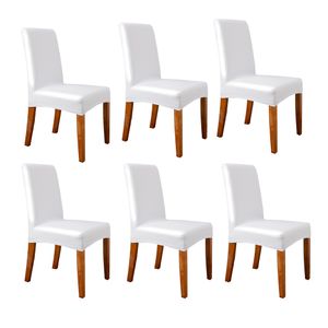6 Stück Kunstleder Wasserdicht Einfarbiger Esszimmerstühle Stuhlüberzug, Universal Stretch Esszimmer Stuhlbezug Hussen, Weiß