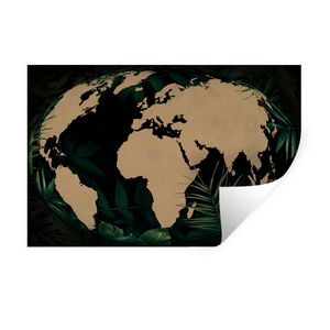 Wandaufkleber - Weltkarte - Globus - Pflanzen - 120x80 cm - Repositionierbar