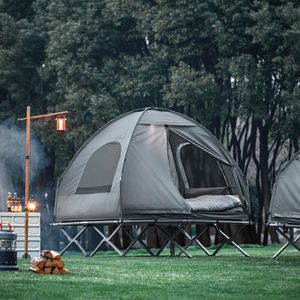 SoBuy Campingzelt Feldbett mit Zelt Schlafsack Wurfzelt Zelt Feldbett 4in1-Zelt mit Campingliege Hellgrau BHT ca. 193x188x145cm OGS32-L-HG