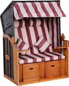 Outsunny plážové kreslo dvojité ležadlo chaise longue 5-stupňové operadlo PE ratan červená+biela 118 x 79 x 160 cm