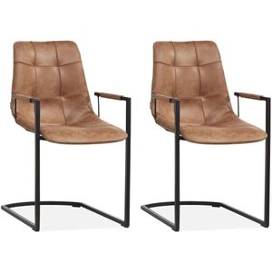 Stuhl Condor mit Armlehnen, freischwingenden Beinen, Farbe Cognac – 2er-Set