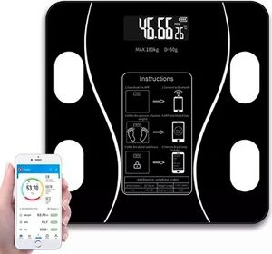 Körperfettwaage mit App LCD Digitale Personenwaage Smart Bluetooth Körperwaage für iOS & Android Digital Körperanalysewaage Waage BMI Schwarz