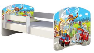 ACMA Jugendbett Kinderbett Junior-Bett Komplett-Set mit Matratze Lattenrost und Rausfallschutz Weiß 36 Feuerwehr 180x80