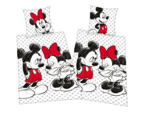 Disney Mickey + Minnie Mouse 4-teilig Partner Bettwäsche Doppelpack 2x 80x80cm + 135x200cm