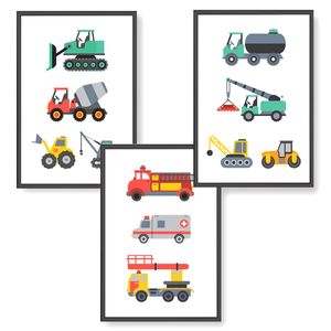 Himmelzucker Premium 3er Poster set für Kinderzimmer Babyzimmer DIN A4 Wandbilder Deko Junge Mädchen Dekoration Bilder Kinder Autos Fahrzeuge
