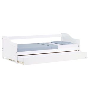 Homestyle4u 1420 Drevená posteľ z masívu borovice , Jednolôžková posteľ z rámu postele s lamelovým roštom základňa postele rozťahovacia , 90x200 cm , biela