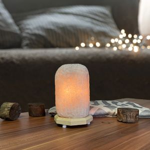 SoftBowl Natursalzlampe auf Holzbeinen - Salzlampe - Nachtlicht inkl. 1 x 10W Glühbirnen + Kabel (Natürlich(2-3 kg))