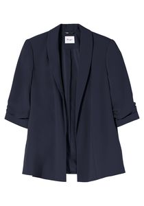 sheego Damen Große Größen Blazer mit Schalkragen und gerafftem 3/4-Arm Longblazer Citywear feminin - unifarben