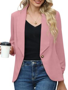 Damen Blazer Business Jackets Freizeitmantel Langarm Outwear Office Knöpfen Mantel Hellrosa grau,Größe M