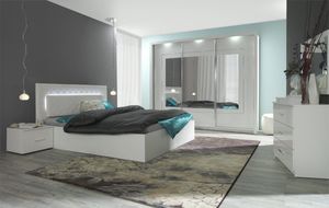 Schlafzimmer Komplett Panarea in Hochglanz Weiß mit LED Schlafzimmer Komplett Panarea in Hochglanz Weiß mit LED