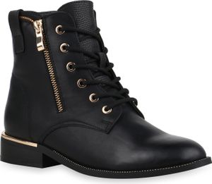 VAN HILL Damen Stiefeletten Schnürstiefeletten Schnürer Zipper Schuhe 835606, Farbe: Schwarz Muster, Größe: 42