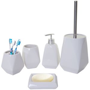 5dílný koupelnový set HWC-C71, WC set Koupelnové doplňky, keramika  bílá