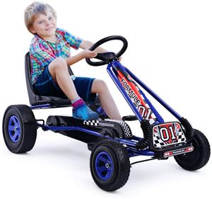 Kinder Go Kart Tretfahrzeug, Tretauto mit Bremsen, Kinderfahrzeug Pedalfahrzeug mit Verstellbarem Sitz (Blau)