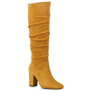 Mytrendshoe Damen Klassische Stiefel High Heels Boots 832115, Farbe: Gelb, Größe: 39