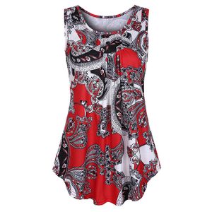 Frauen Bund Unregelmäßiger Saum Pullover Urlaub Mode Blume Print Weste,Farbe:Rot,Größe:2Xl