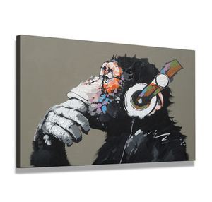 80 x 60 cm Bild auf Leinwand Affe mit Kopfhörer 4002-SCT deutsche Marke und Lager  -  Die Bilder / das Wandbild / der Kunstdruck ist fertig gerahmt