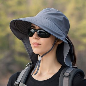 Sonnenhut mit Nackenschutz, UV Schutz Breite Krempe Pferdeschwanzhut, Verstellbarer Sommerhut zum Strandangeln im Freien, Dunkelgrau