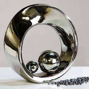 Casablanca Skulptur Spin  Keramik mit 2 Kugeln silber 26179