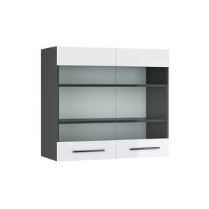 Vicco Küchenschrank Glas Fame-Line, 80 cm, Weiß Hochglanz/Anthrazit