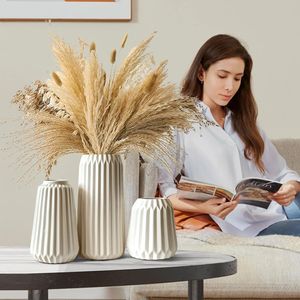 Vasen Deko -Weiße Keramik Vase Satz von 3 für Moderne Home Decor,Deco Matte Vasen für Pampasgras,Vasen Deko Aesthetic Neutral Boho Skandinavische Deko Vase (A Weiß)