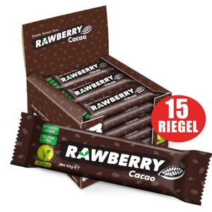 RAWBERRY Kakao, ohne Zuckerzusatz, Glutenfrei, Nussriegel, Vegan Snack (15 x 33g)