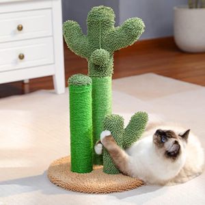 Purpurra Kratzsäule Kaktus-Katzenkratzbaum M mit natürlichen Sisalseilen, Spielball, braun, 58 cm
