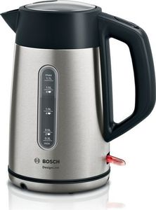 Bosch DesignLine Wasserkocher TWK4P440, 1,7 Liter, Wasserstandsanzeige ablesbar beidseitig, 2400 Watt, Edelstahl/schwarz
