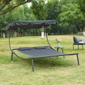 Sonnenliege ‘Avigliano’ mit Sonnendach Stahlgestell 200 x 173 x 146 cm Grau Sonnenliege ‘Avigliano’ mit Sonnendach Stahlgestell 200 x 173 x 146 cm Grau