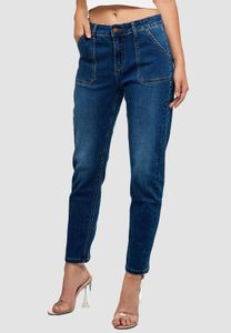 Damen Denim Mom Jeans Hose Locker Lässig Streght Leg High Waist - 34