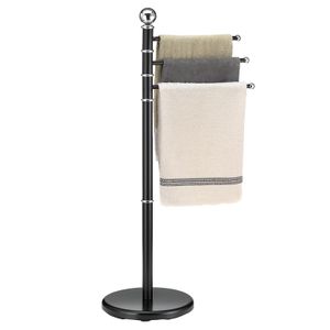 Handtuchhalter PETRA Handtuchständer Badetuchständer mit 3 beweglichen Handtuchstangen, Metallgestell in schwarz lackiert