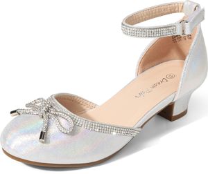 DREAM PAIRS Mädchen Prinzessin Schuhe Pumps mit Fesselriemchen Blumenmädchen Kleiderschuhe für Hochzeit, Party,Size 33.5,Silber,SDFL2318K