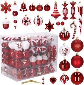 SPRINGOS gule na stromček, 153 ks, nerozbitné, rôzne tvary, JEDNA sada, vianočné, ozdoby na stromček, dekorácie (červená, biela)