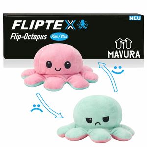 FLIPTEX Flip Octopus Oboustranná chobotnice plyšová hračka (oboustranná chobotnice oboustranná chobotnice dárková růžovo modrá), plyšová náladová tkanina