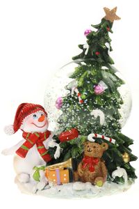 glitzernde Schneekugel weihnachtliche Schüttelkugel Schneemann mit geschmücktem Weihnachtsbaum Ø65mm H.: 13cm