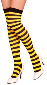 krautwear Damen gelb/schwarz Gestreifte Overknees Strümpfe Ringelstrümpfe Karneval Fasching Cosplay 80er Jahre Einheitsgröße