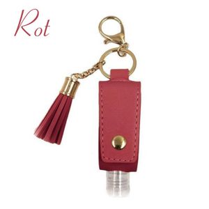 30ml Desinfektionsmittelspender Schlüsselanhänger in Rot, Desinfektionsanhänger mit Kunstleder Hülle, leere Handtaschen Reiseflasche
