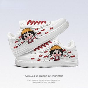 Damen Chibi Maruko-chan Momoko Sakura Sneakers Cute Co-branded Low-Top Turnschuhe Student Sportschuhe Weiß 37