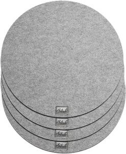 4-Teiliges Set aus Filz Tischuntersetzer Platzset Tischläufer, Platzdeckchen abwaschbar Filzmatte (Rund, Grau)